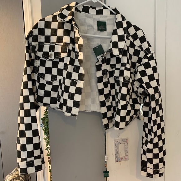 checkerboard denim jacket
